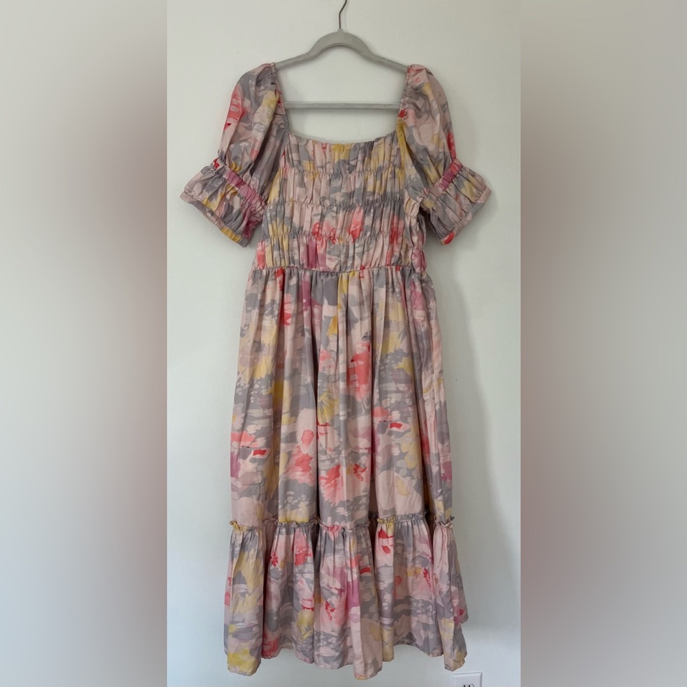 JessaKae Watercolor/Kaleidoscope Dress Ruffle Bottom Women's Size L, Like New - Picture 2 of 4